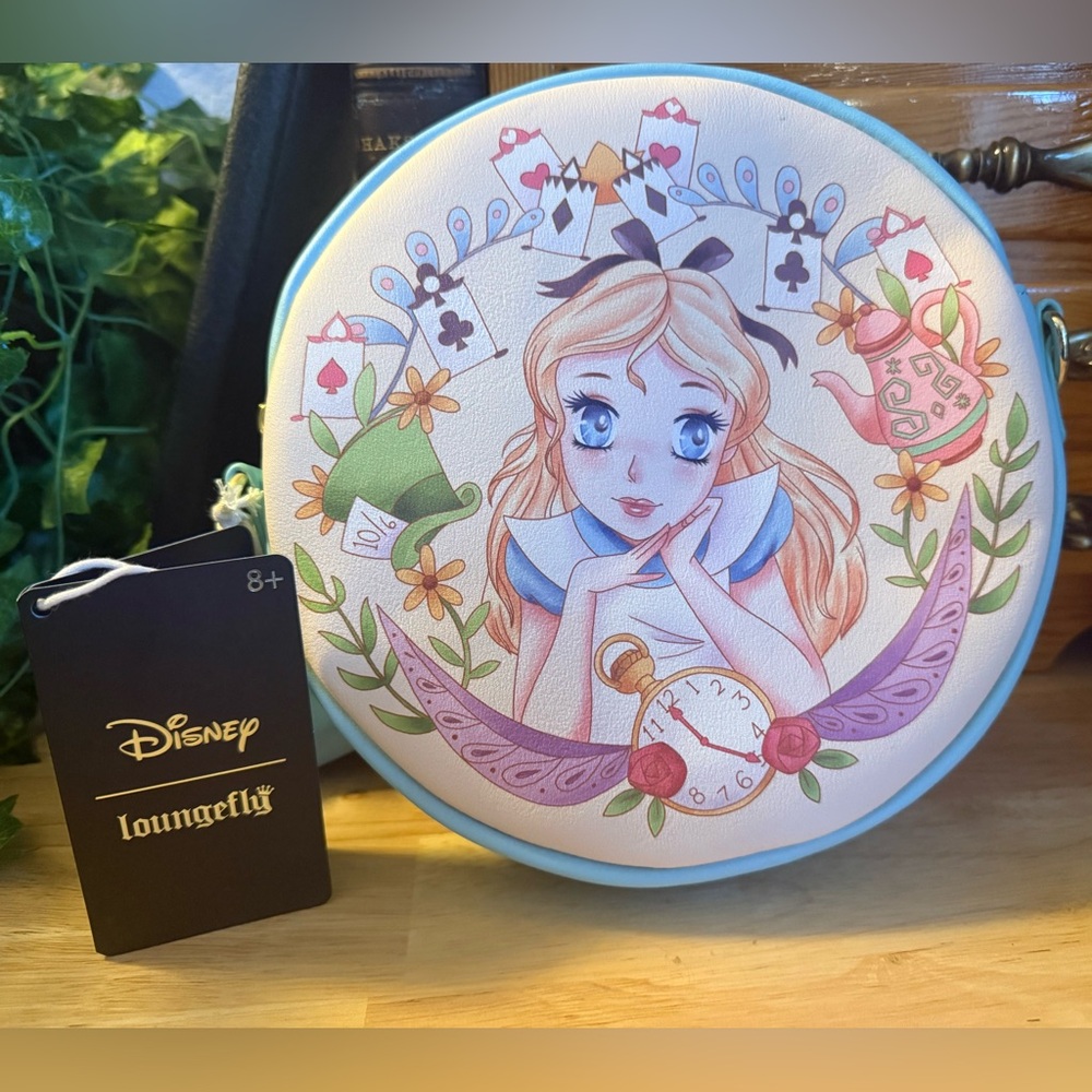 Disney Loungefly Alice in Wonderland Round Crossbody Bag NWT Blue Floral